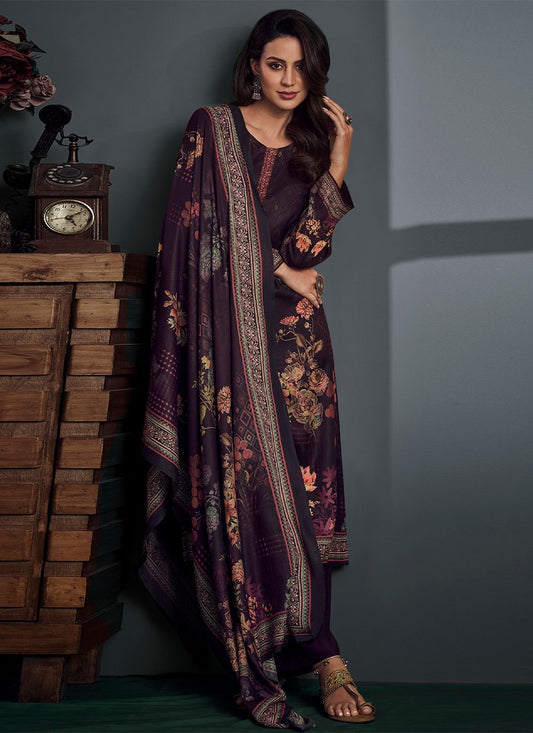 Palazzo Salwar Suit Pashmina Wine Digital Print Salwar Kameez