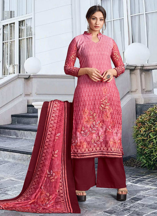 Palazzo Salwar Suit Cotton Pink Digital Print Salwar Kameez