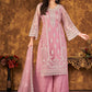 Palazzo Salwar Suit Net Pink Embroidered Salwar Kameez