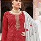 Palazzo Salwar Suit Chinon Red Embroidered Salwar Kameez