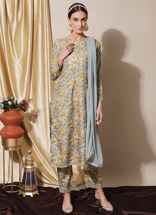 Pant Style Suit Muslin Green Digital Print Salwar Kameez