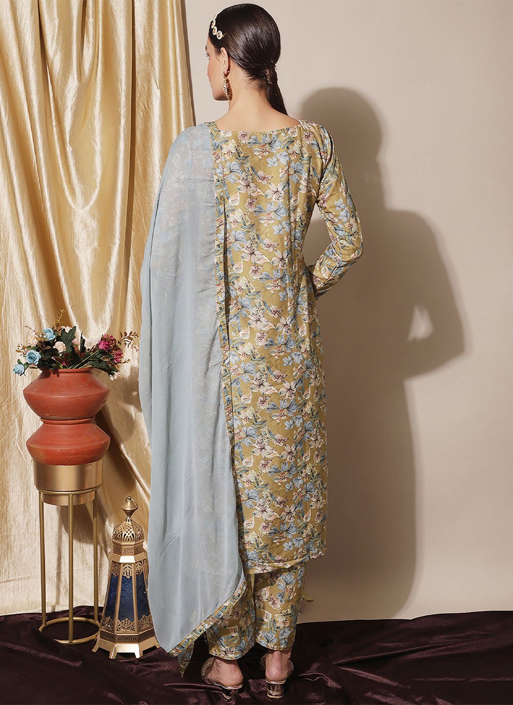 Pant Style Suit Muslin Green Digital Print Salwar Kameez