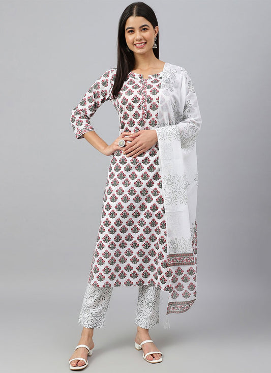 Pant Style Suit Cotton White Floral Patch Salwar Kameez