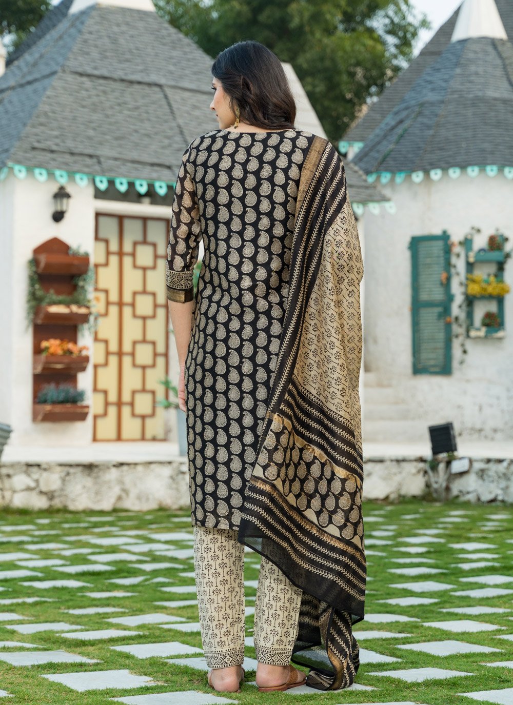 Pant Style Suit Cotton Black Lace Salwar Kameez