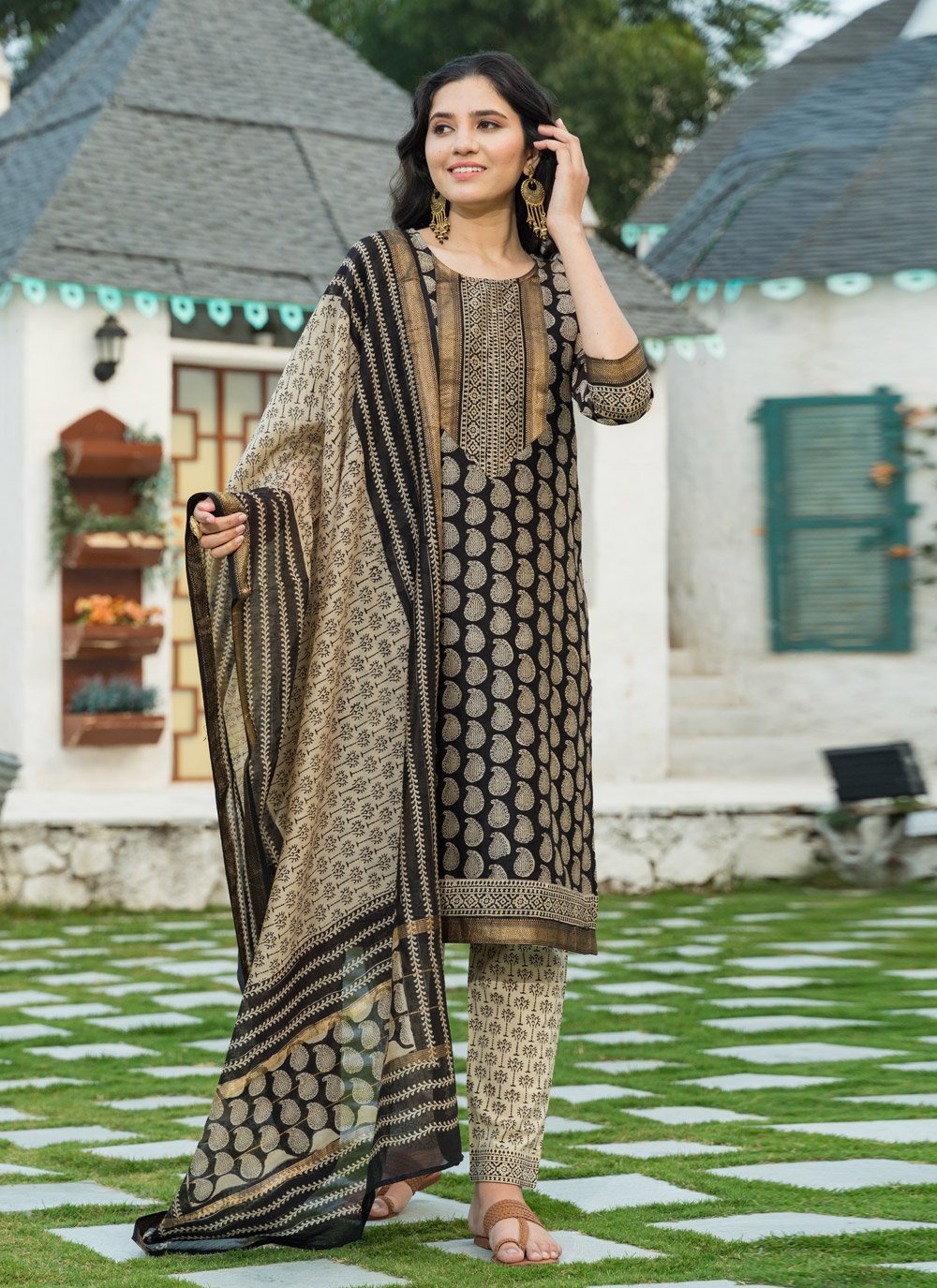 Pant Style Suit Cotton Black Lace Salwar Kameez