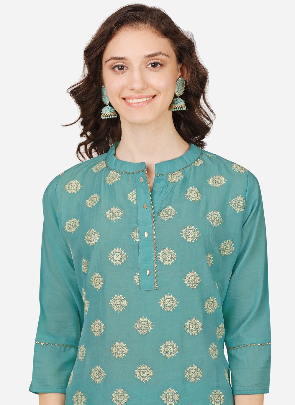 Pant Style Suit Chinon Silk Green Embroidered Salwar Kameez