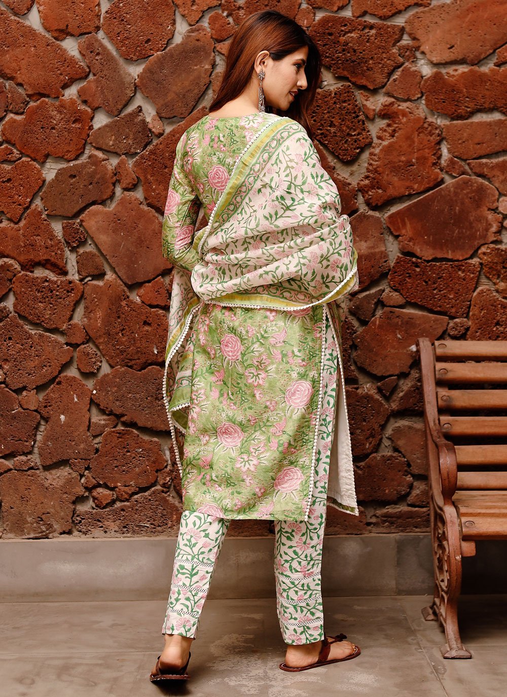 Pant Style Suit Cotton Green Lace Salwar Kameez