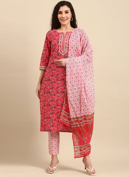 Pant Style Suit Cotton Pink Floral Patch Salwar Kameez