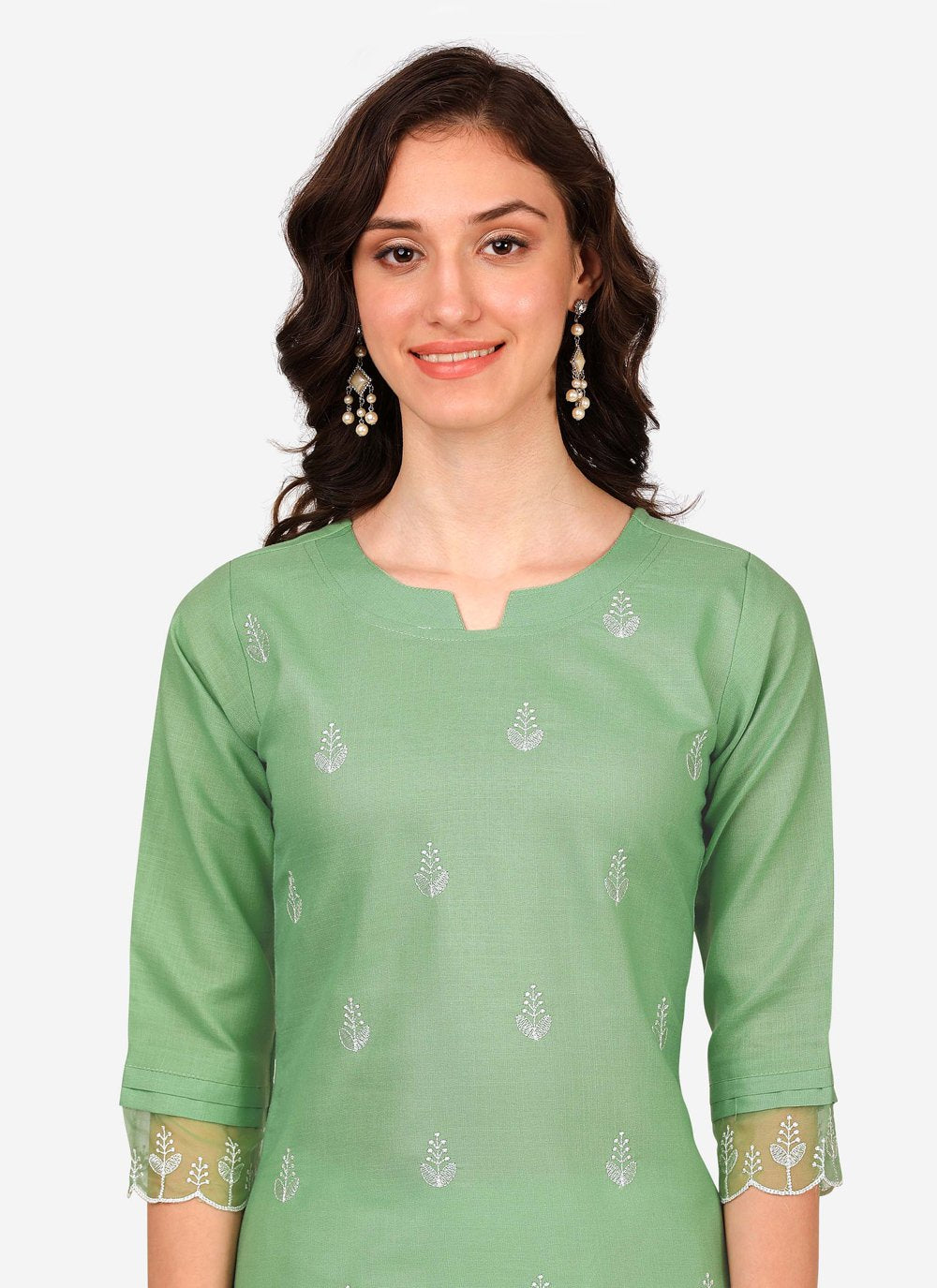 Pant Style Suit Blended Cotton Green Embroidered Salwar Kameez