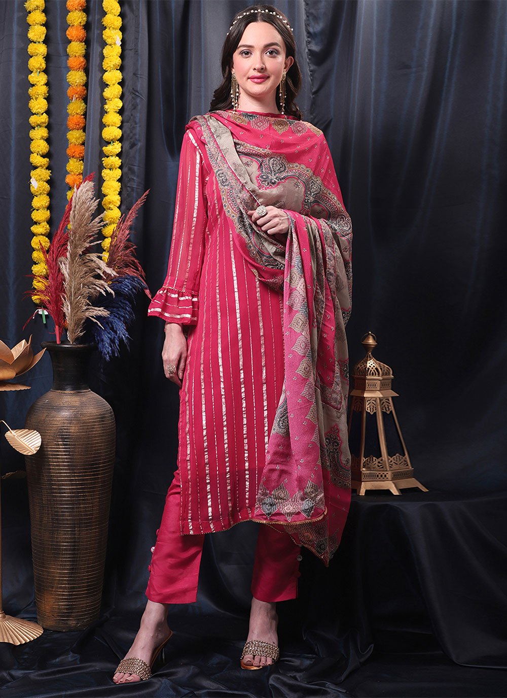 Pant Style Suit Pure Georgette Pink Digital Print Salwar Kameez