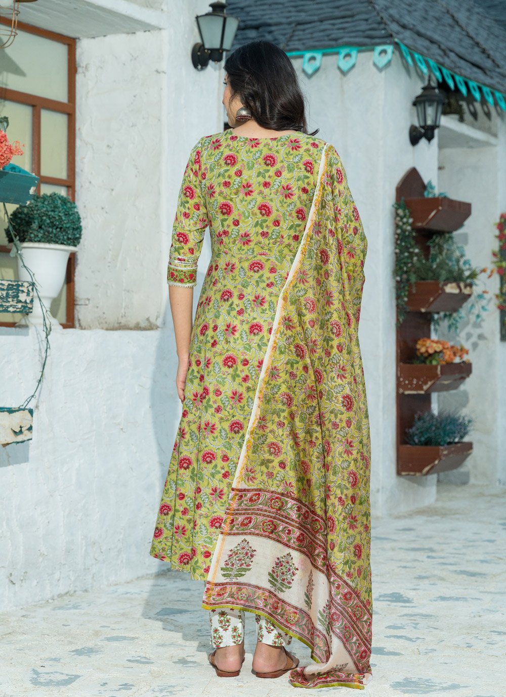 Pant Style Suit Cotton Green Lace Salwar Kameez