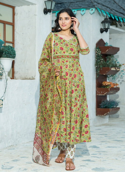 Pant Style Suit Cotton Green Lace Salwar Kameez