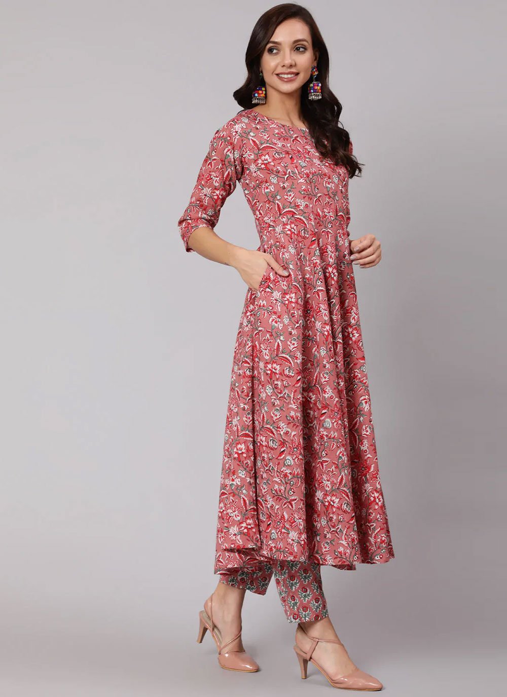 Pant Style Suit Cotton Peach Print Salwar Kameez