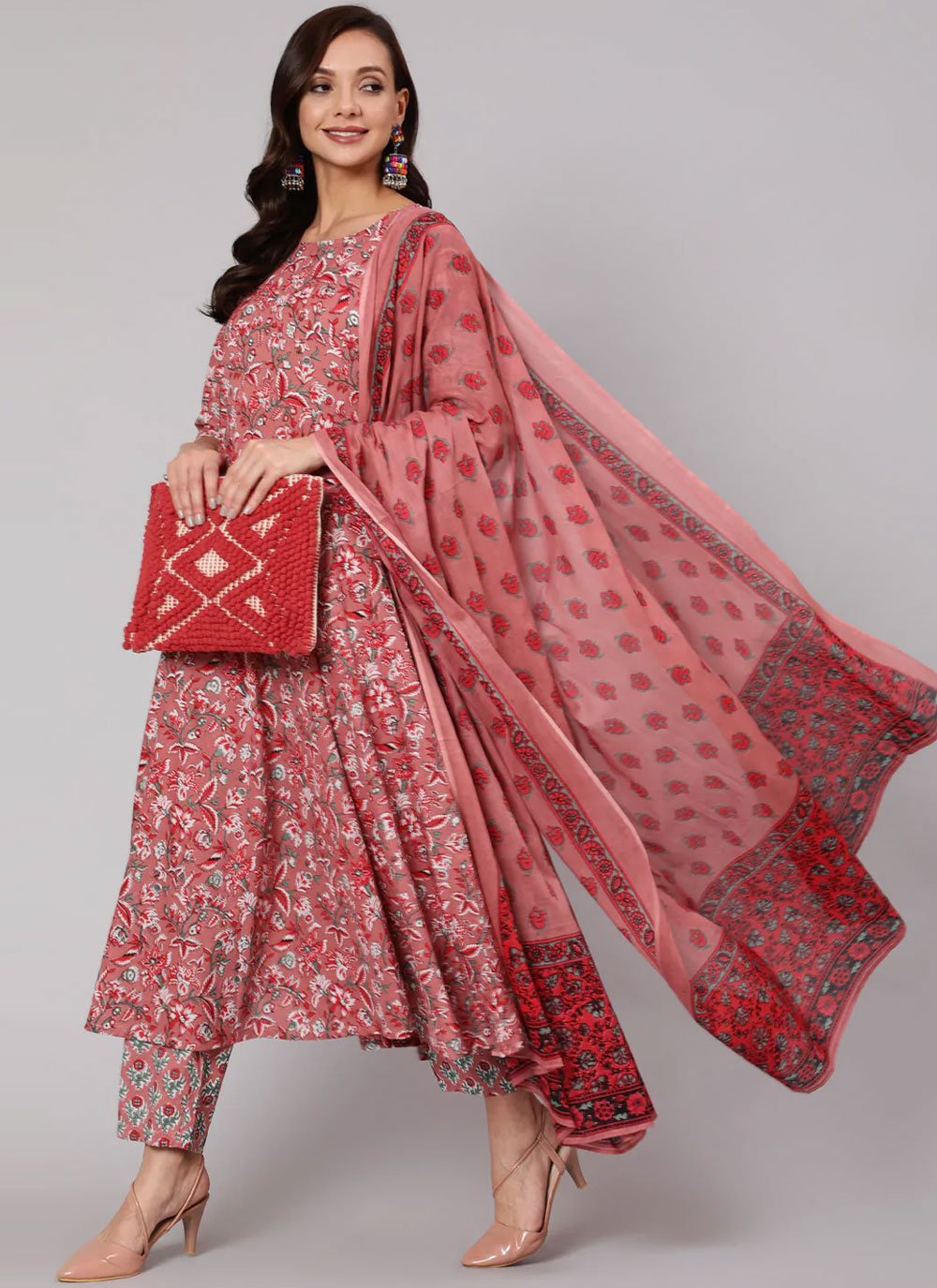 Pant Style Suit Cotton Peach Print Salwar Kameez