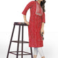 Party Wear Kurti Cotton Red Embroidered Kurtis