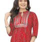 Party Wear Kurti Cotton Red Embroidered Kurtis