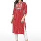 Party Wear Kurti Cotton Red Embroidered Kurtis