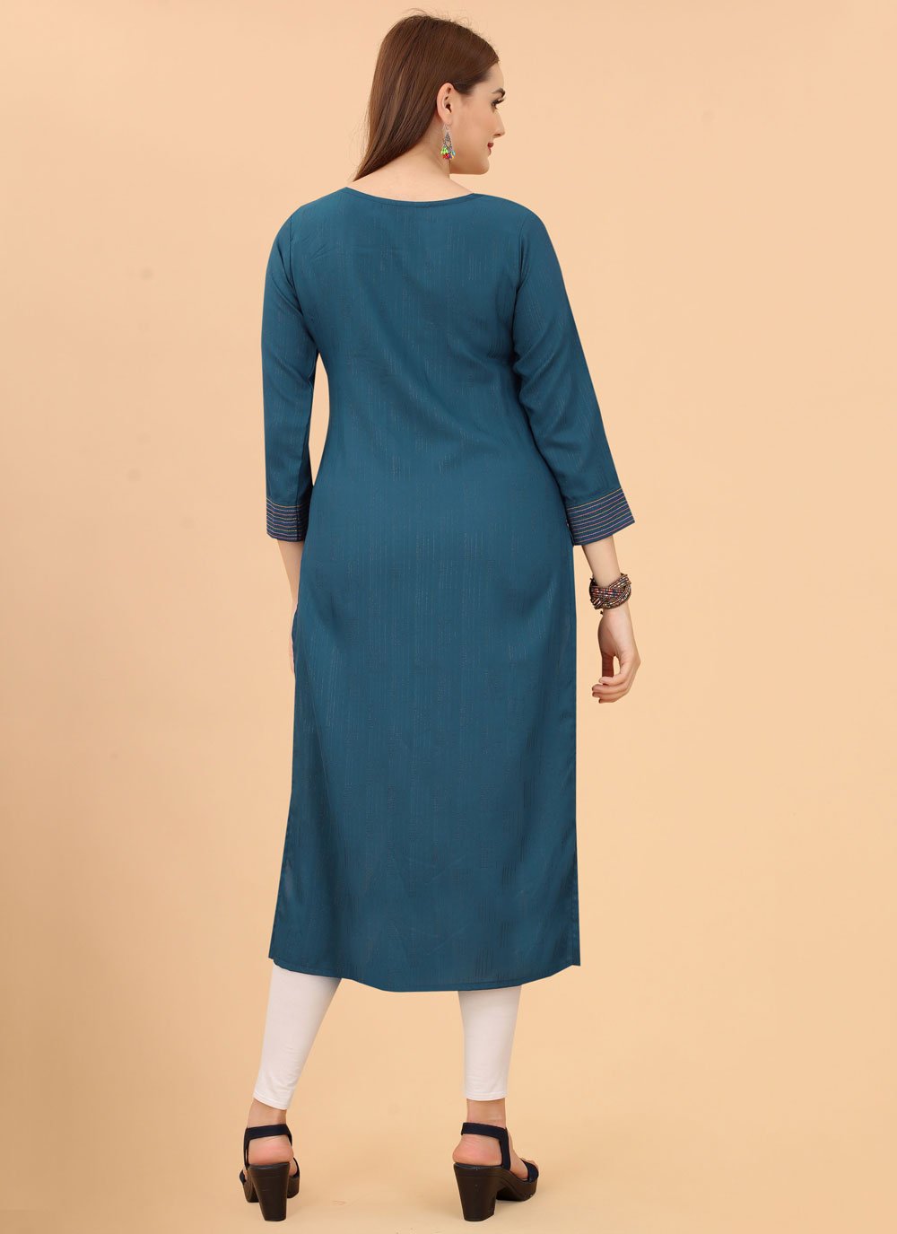 Party Wear Kurti Rayon Viscose Blue Embroidered Kurtis