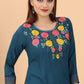 Party Wear Kurti Rayon Viscose Blue Embroidered Kurtis