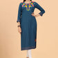 Party Wear Kurti Rayon Viscose Blue Embroidered Kurtis