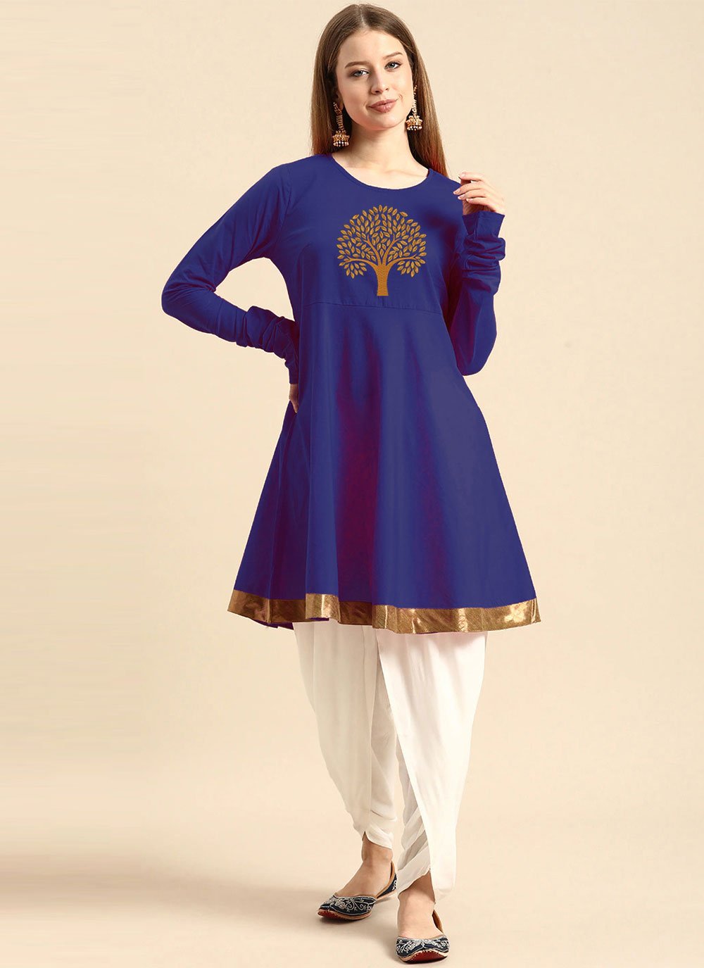 Party Wear Kurti Rayon Blue Embroidered Kurtis