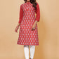 Party Wear Kurti Faux Crepe Red Print Kurtis