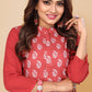 Party Wear Kurti Faux Crepe Red Print Kurtis