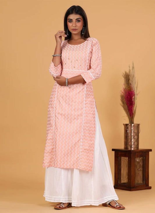 Party Wear Kurti Cotton Pink Print Kurtis