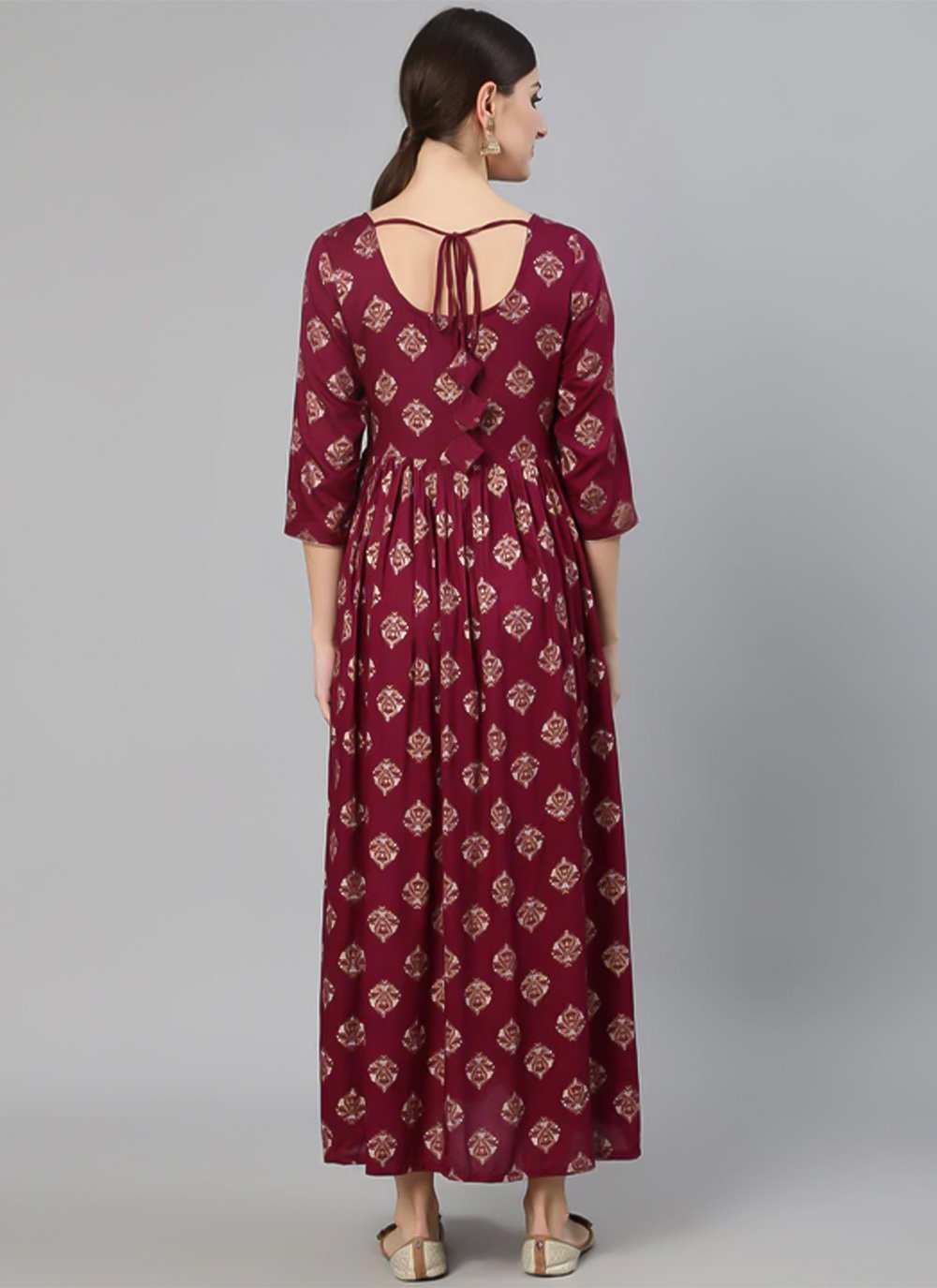 Party Wear Kurti Rayon Viscose Maroon Print Kurtis