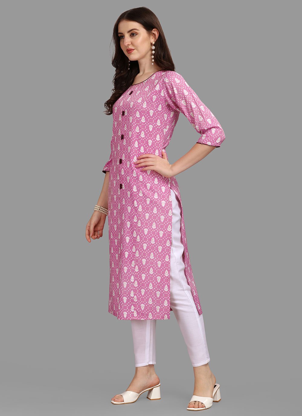 Party Wear Kurti Rayon Pink Print Kurtis