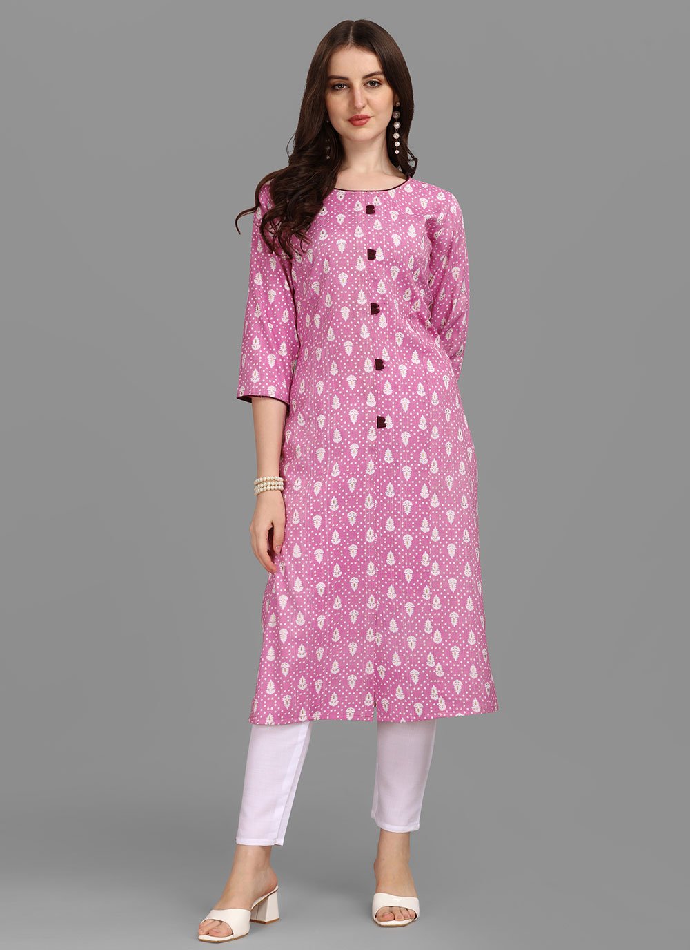 Party Wear Kurti Rayon Pink Print Kurtis