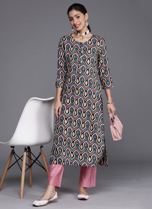 Party Wear Kurti Poly Cotton Multi Colour Print Kurtis