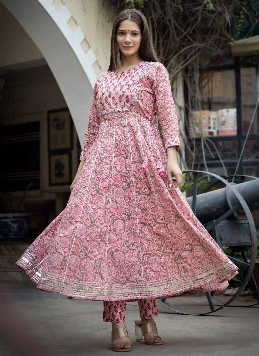 Party Wear Kurti Cotton Pink Print Kurtis