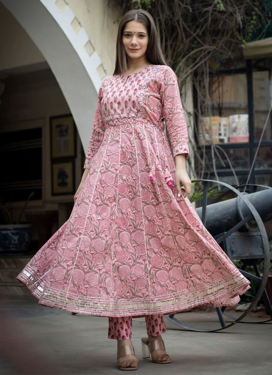 Party Wear Kurti Cotton Pink Print Kurtis