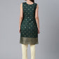 Party Wear Kurti Chanderi Green Print Kurtis