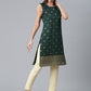 Party Wear Kurti Chanderi Green Print Kurtis