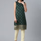 Party Wear Kurti Chanderi Green Print Kurtis