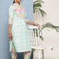 Party Wear Kurti Crepe Silk Aqua Blue Print Kurtis