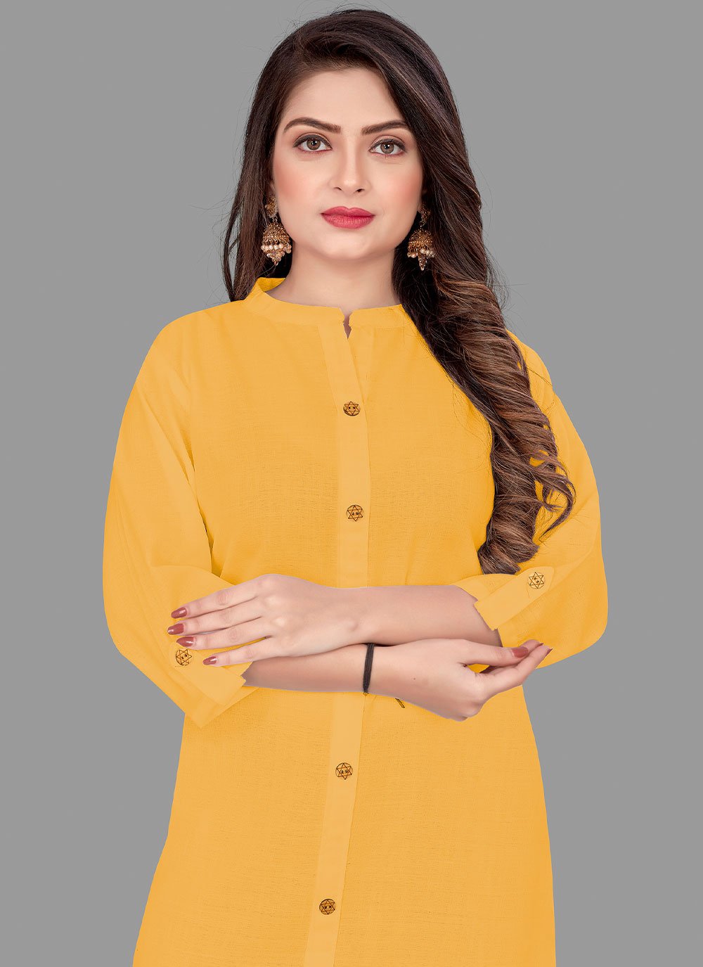 Party Wear Kurti Cotton Mustard Plain Kurtis