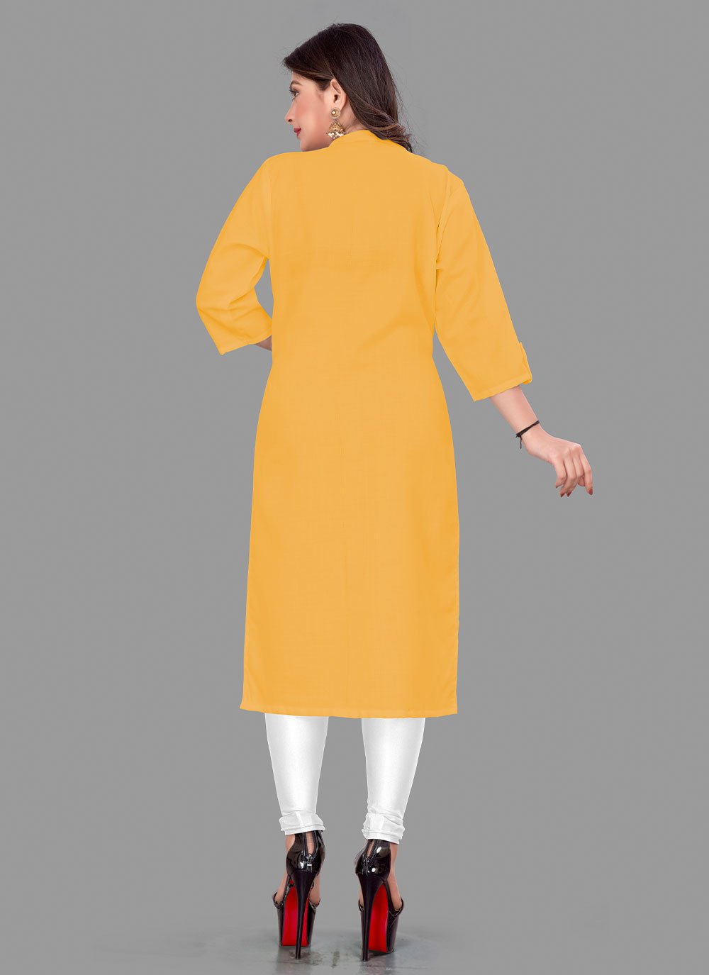 Party Wear Kurti Cotton Mustard Plain Kurtis