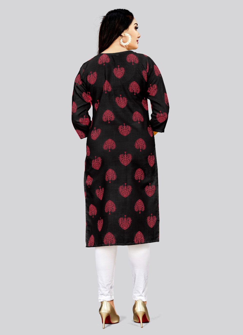 Party Wear Kurti Cotton Black Print Kurtis