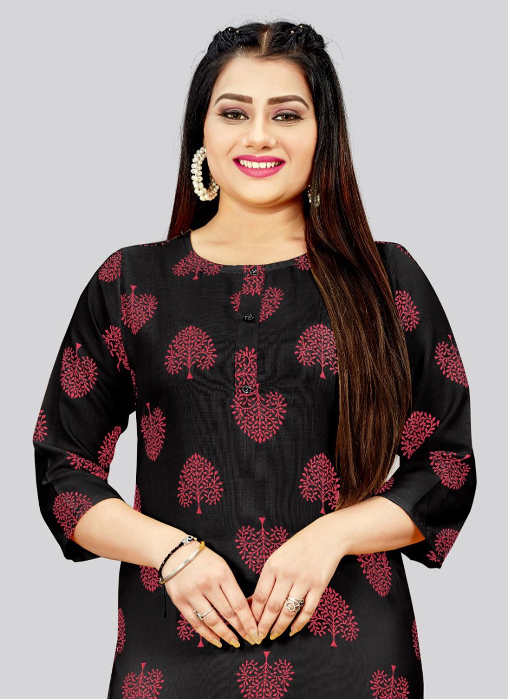 Party Wear Kurti Cotton Black Print Kurtis