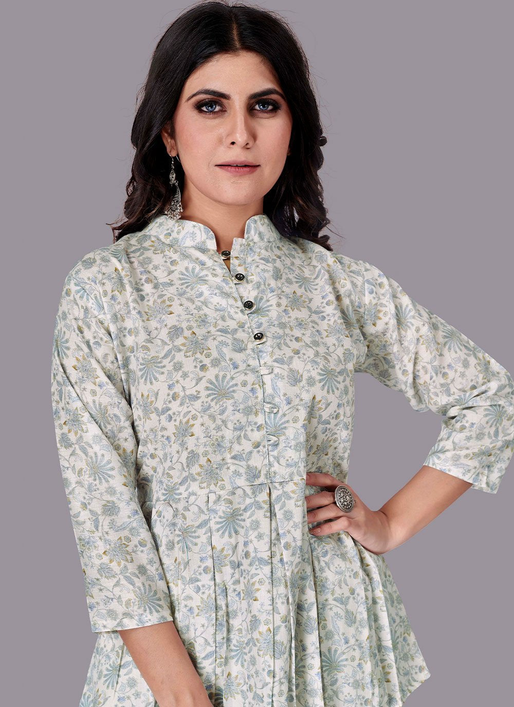 Party Wear Kurti Cotton Off White Print Kurtis