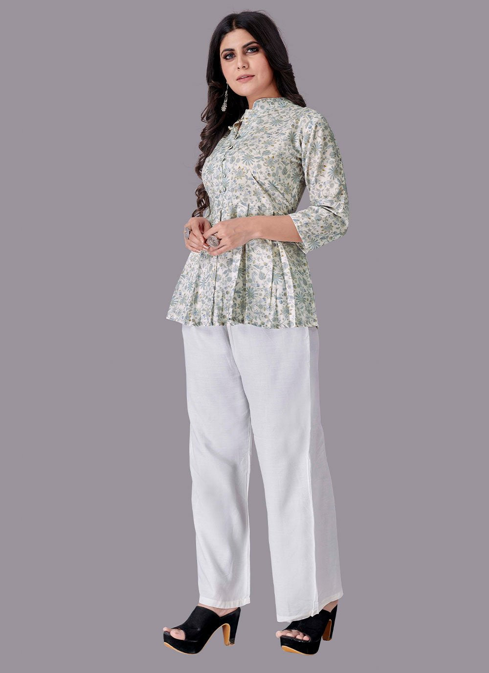 Party Wear Kurti Cotton Off White Print Kurtis