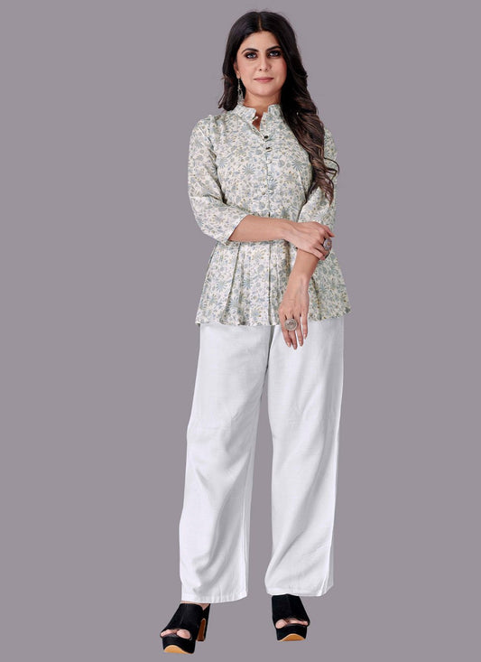 Party Wear Kurti Cotton Off White Print Kurtis