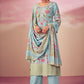 Salwar Suit Pashmina Aqua Blue Digital Print Salwar Kameez