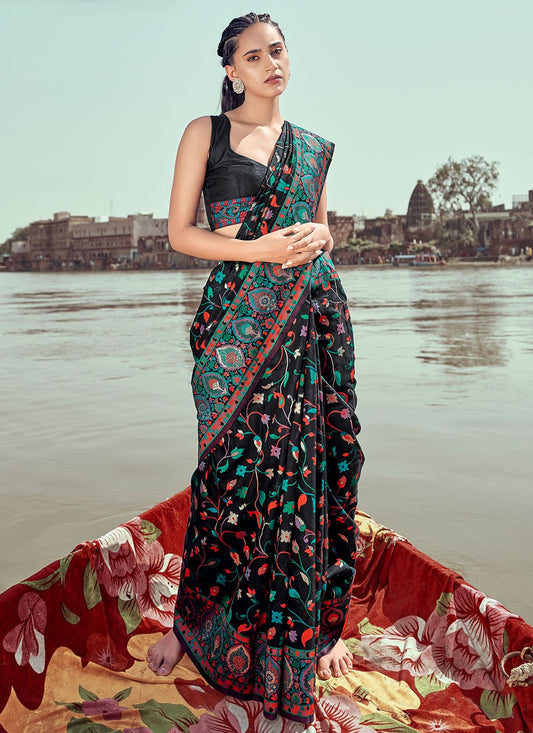 Classic Pashmina Black Kashmiri Saree