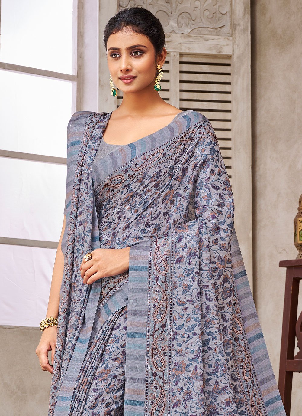 Contemporary Pashmina Blue Digital Print Saree