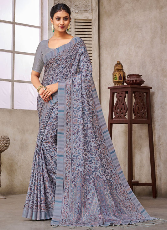 Contemporary Pashmina Blue Digital Print Saree