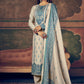 Straight Salwar Suit Pashmina Blue Digital Print Salwar Kameez